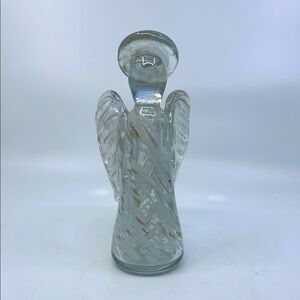 Art Glass Angel Figure Paper Weight White And Gold Swirl